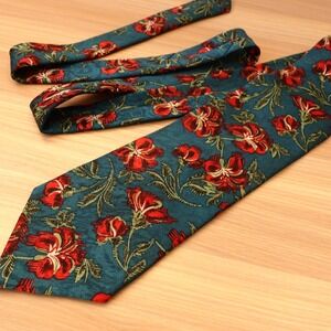 Christian DIOR Monsieur Neck Tie Mens Blue Red Floral Art Botany Luxury USA Made